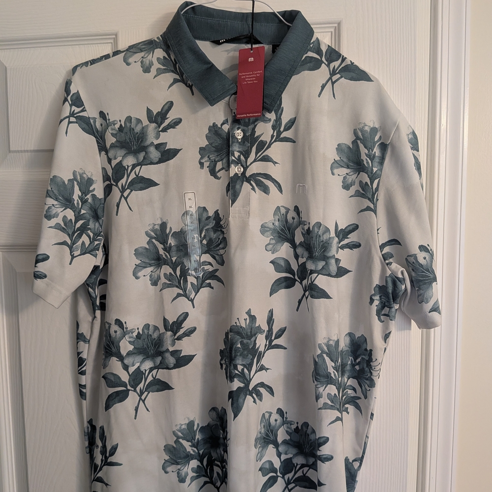 Travis Mathew Gray and White Floral Polo Shirt